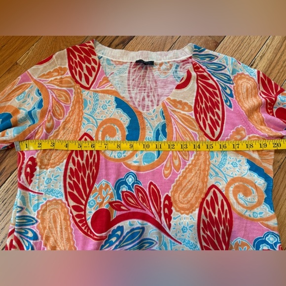 Talbots Sweater Women’s Size L Multicolor Floral Tropical Preppy 100% Cotton - Picture 6 of 9